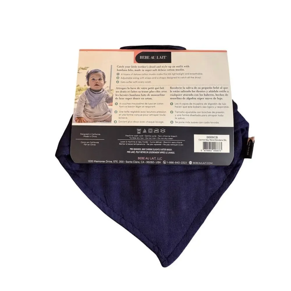 Bébé au Lait Muslin Bandana Bib Navy Blue Oh-So-Soft Drool Bib Baby